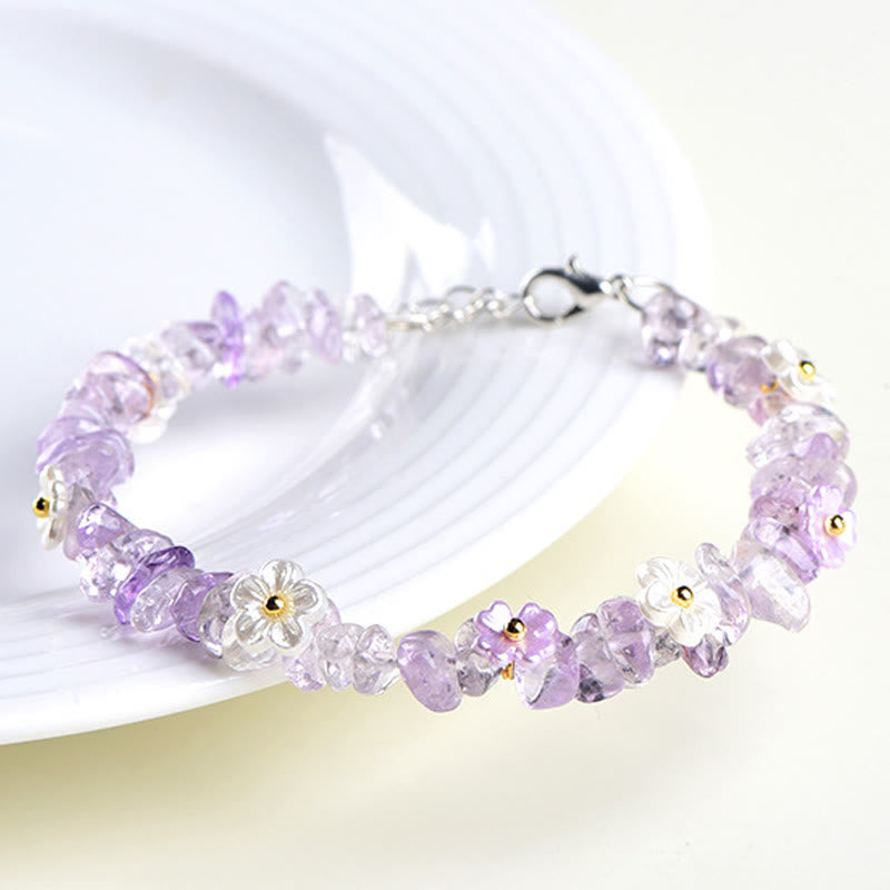 Armband Erdbeerquarz Aquamarin mit Blütenperlen zarte lila Steine Schmuck