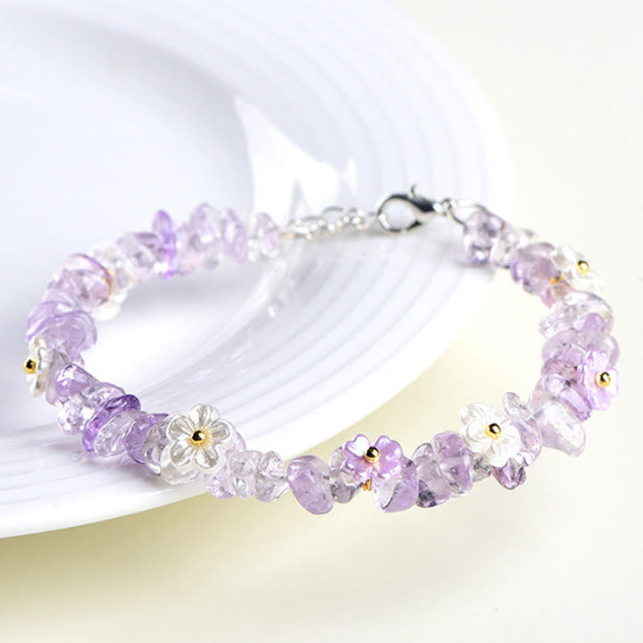 Armband Erdbeerquarz Aquamarin mit Blütenperlen zarte lila Steine Schmuck