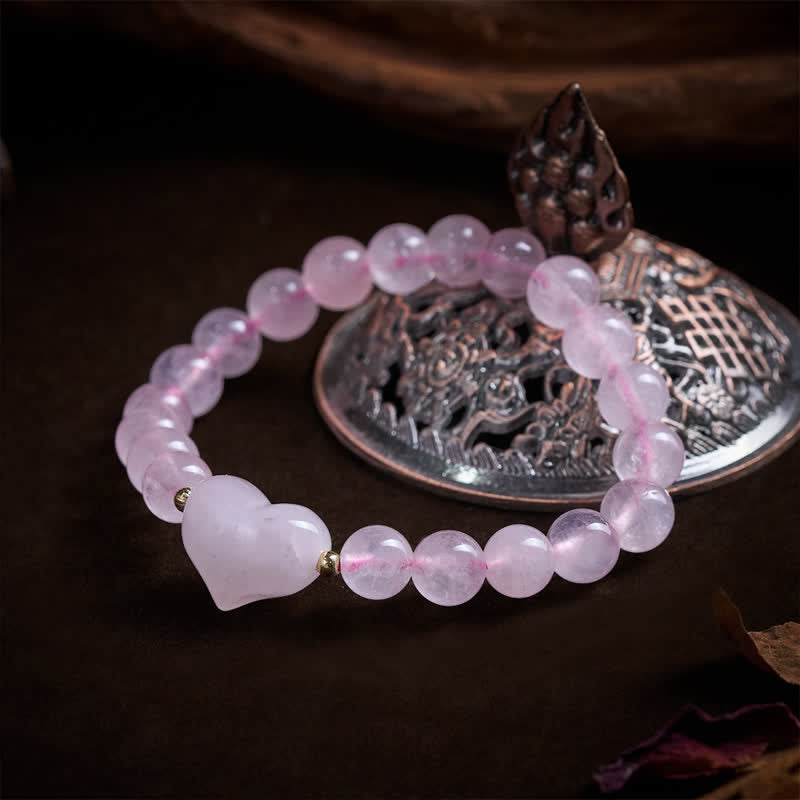 Armband Erdbeerquarz Grüner Aventurin – Liebe mit Herz-Anhänger auf Räuchergefäß