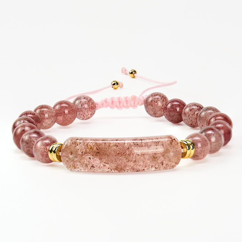 Armband Erdbeerquarz Grüner Aventurin Positivität rosa Schnur goldene Perlen Handgelenk
