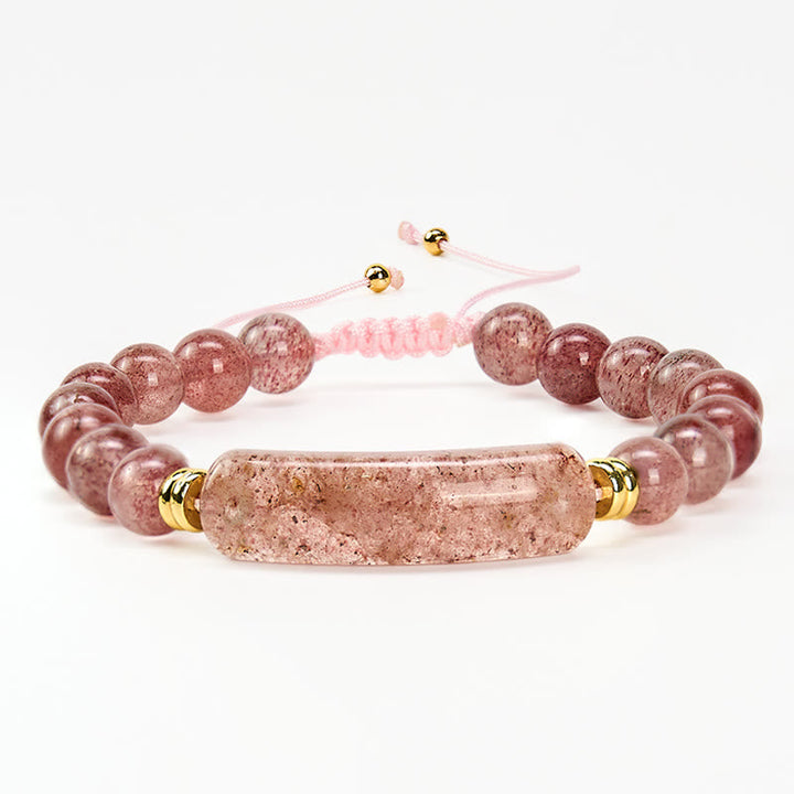 Armband Erdbeerquarz Grüner Aventurin Positivität rosa Schnur goldene Perlen Handgelenk
