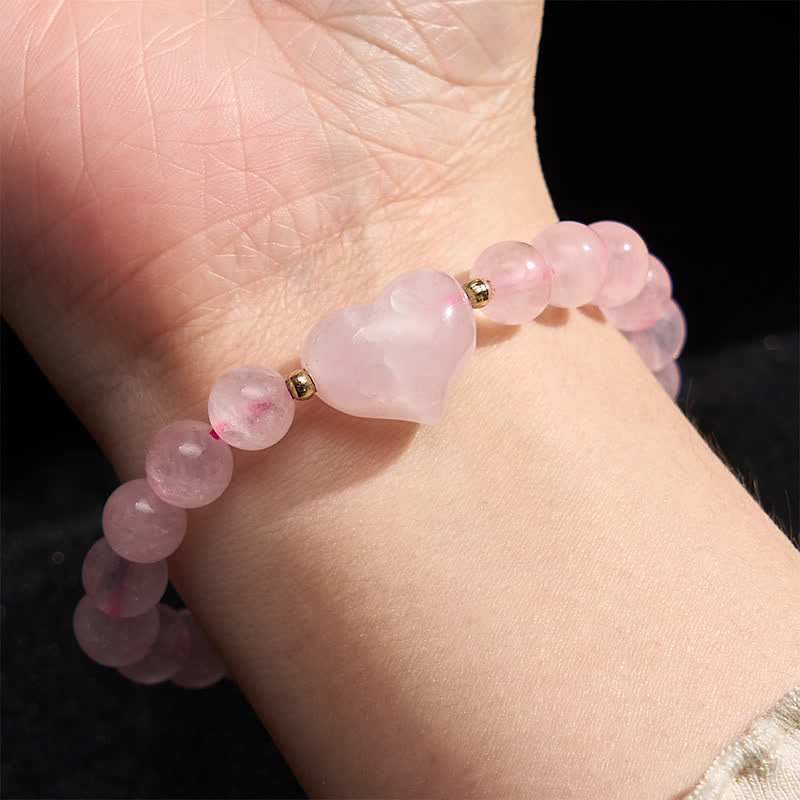 Armband Erdbeerquarz Grüner Aventurin Liebe rosa Herz Perlen am Handgelenk