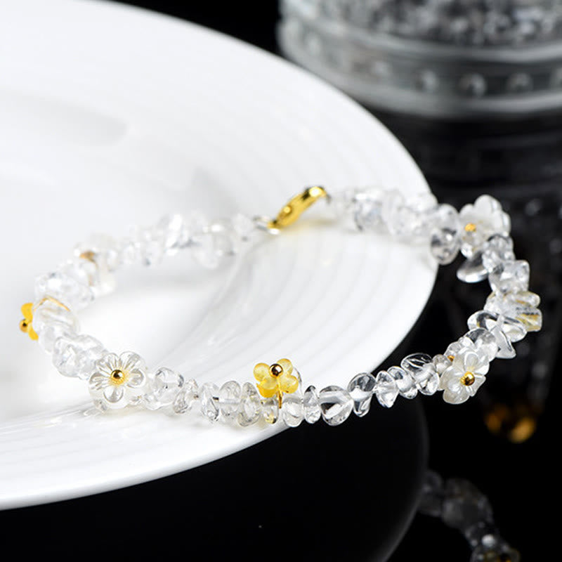 Armband Erdbeerquarz Aquamarin mit Blüten zarte Edelsteine Handgelenk Schmuck elegant