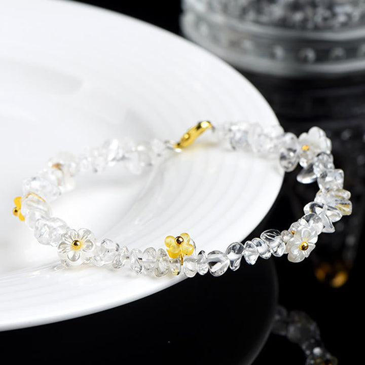 Armband Erdbeerquarz Aquamarin mit Blüten zarte Edelsteine Handgelenk Schmuck elegant