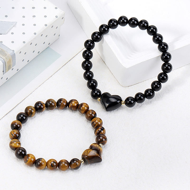 Armband Erdbeerquarz Grüner Aventurin – Liebe mit Herz Anhänger Paar