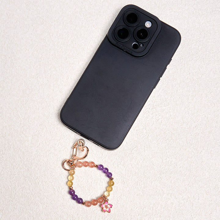 Schlüsselanhänger Erdbeerquarz Amethyst Citrin Perlen Blütenanhänger Smartphone Accessoire spirituell