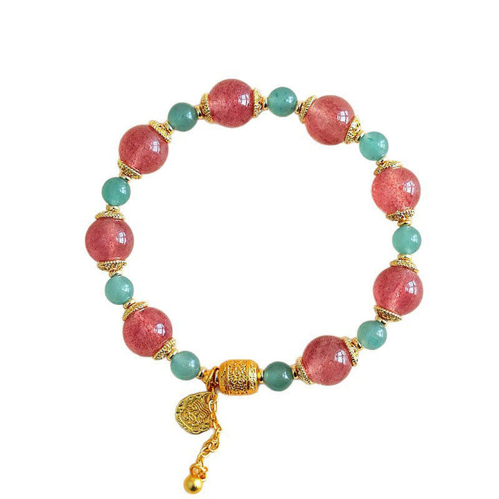 Armband Erdbeerquarz Mondstein Mond Heilung Positivität Perlen goldene Details