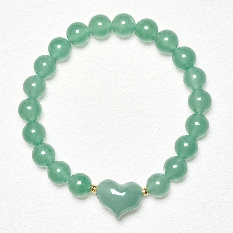 Armband Erdbeerquarz Grüner Aventurin – Liebe mit Herz Anhänger Perlen