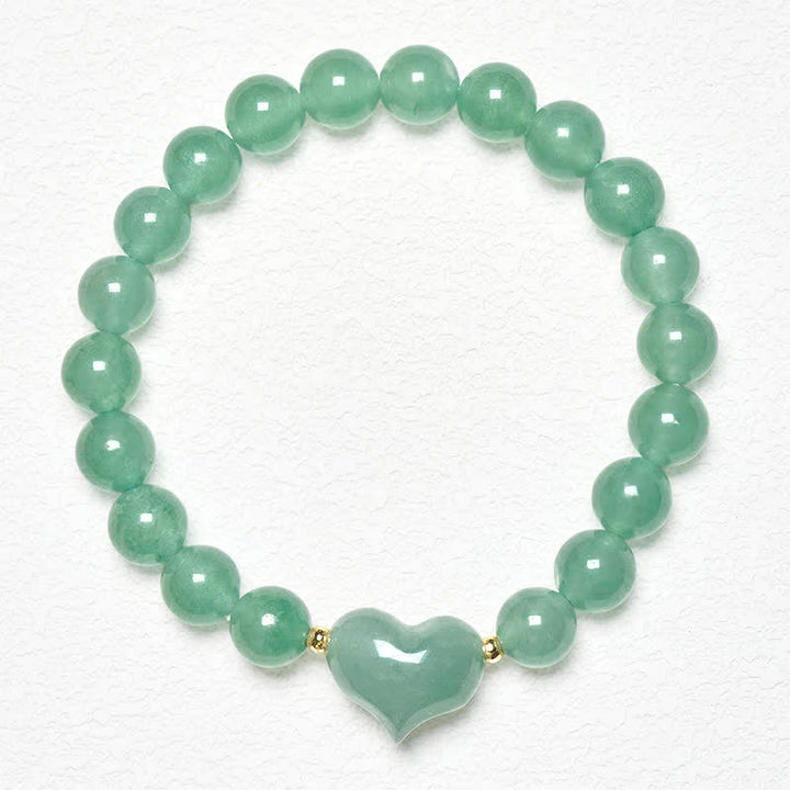 Armband Erdbeerquarz Grüner Aventurin – Liebe mit Herz Anhänger Perlen