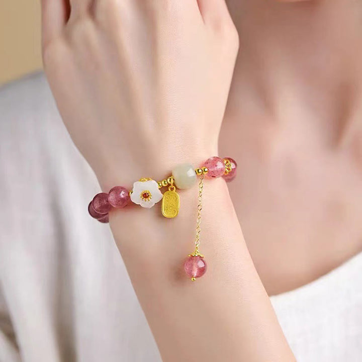 Erdbeerquarz Kristall Armband mit Fu-Zeichen Heilung Schutz Glück