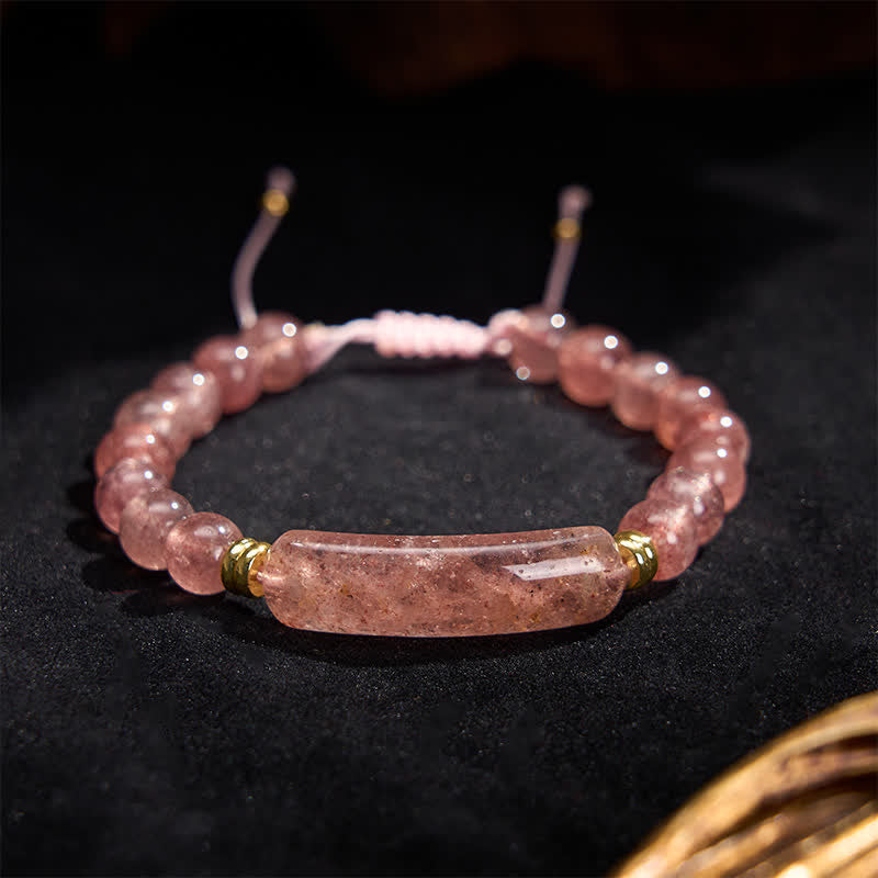 Armband Erdbeerquarz Grüner Aventurin – Positivität rosa Perlen verstellbar Handgelenk