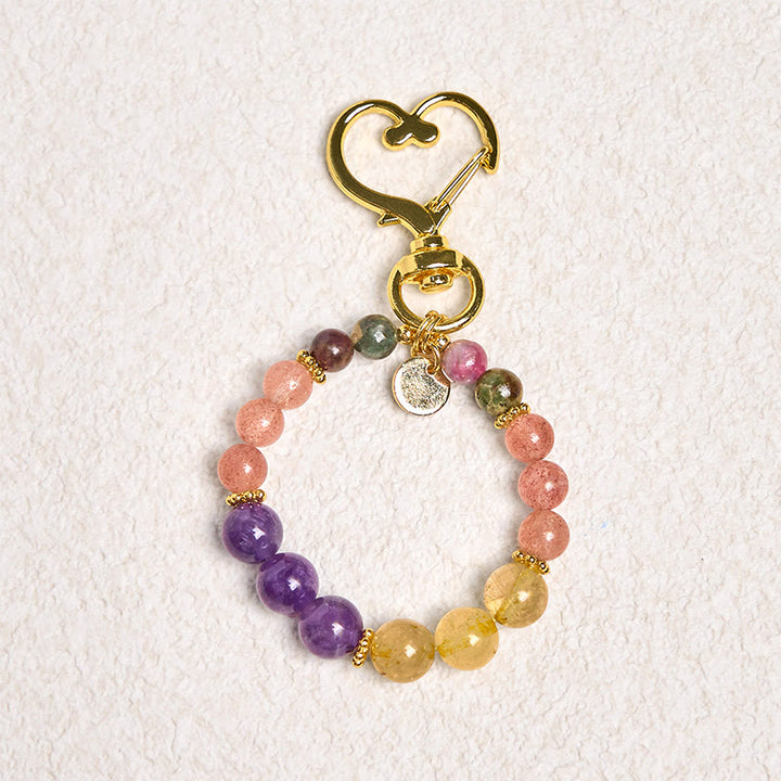 Schlüsselanhänger Erdbeerquarz Amethyst – Liebe Edelstein Herz Glücksbringer spirituell