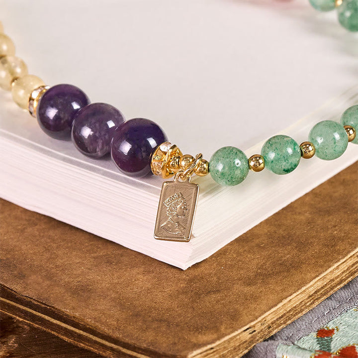 Schlüsselanhänger Erdbeerquarz Citrin Krone Amethyst Aventurin Edelstein spirituell Glücksbringer