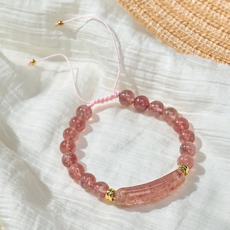 Armband Erdbeerquarz Grüner Aventurin – Positivität rosa Perlen verstellbar am Handgelenk
