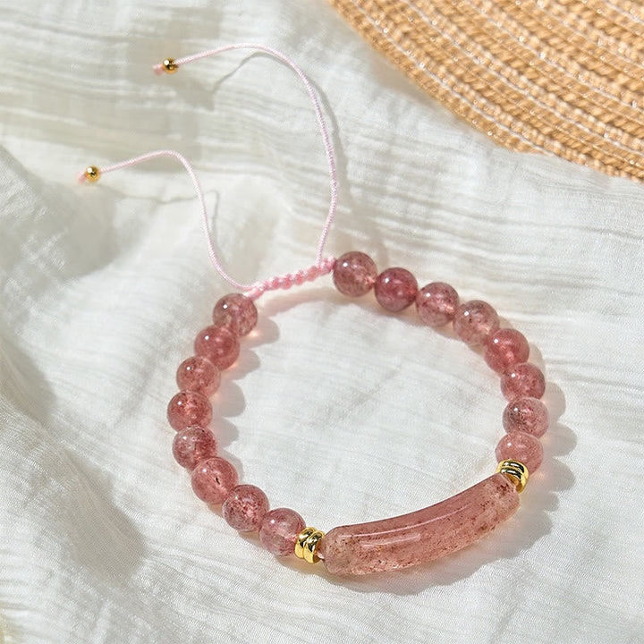 Armband Erdbeerquarz Grüner Aventurin – Positivität rosa Perlen verstellbar am Handgelenk