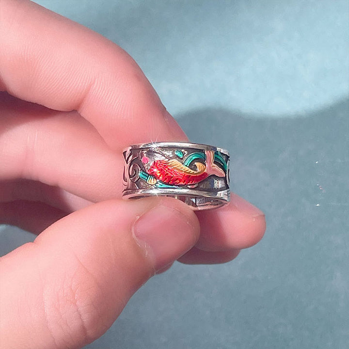 Ring Blau Koi Fisch Herzsutra Erfolg Fengshui Glück