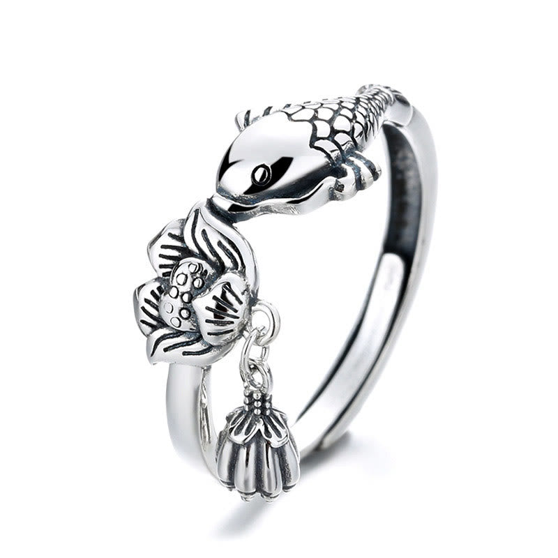 925 Silber Ring Koi Fisch Lotus Charm Feng Shui Erfolg