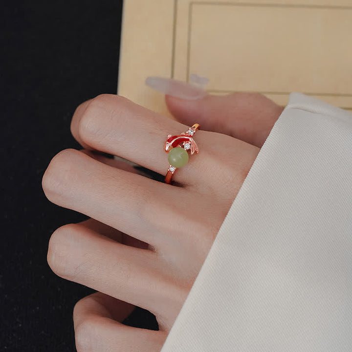 Ring Kupfer mit grünem Stein Koi Fisch Design Fengshui Erfolg