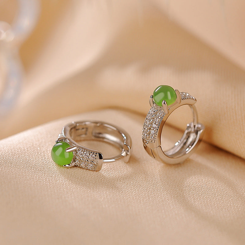 Ohrringe Jade Silber Erfolg getragen Boho Schmuck spirituell Creolen