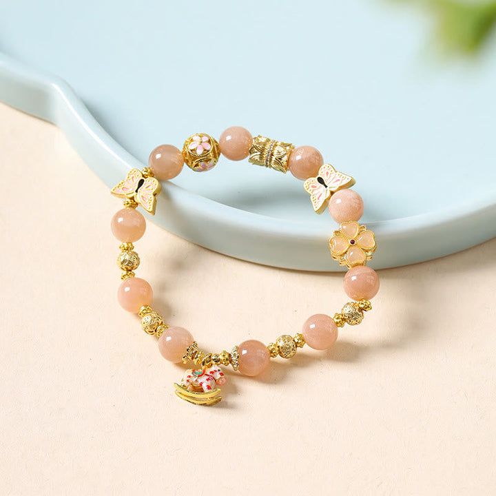 Armband Turmalin Roter Achat Erfolg rosa Perlen Schmetterling Blume Anhänger