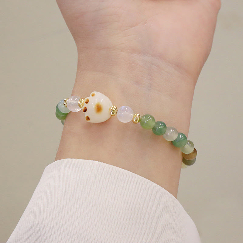 Armband Achat Bodhi Katze Naturstein grün weiß elastisch Handgelenk