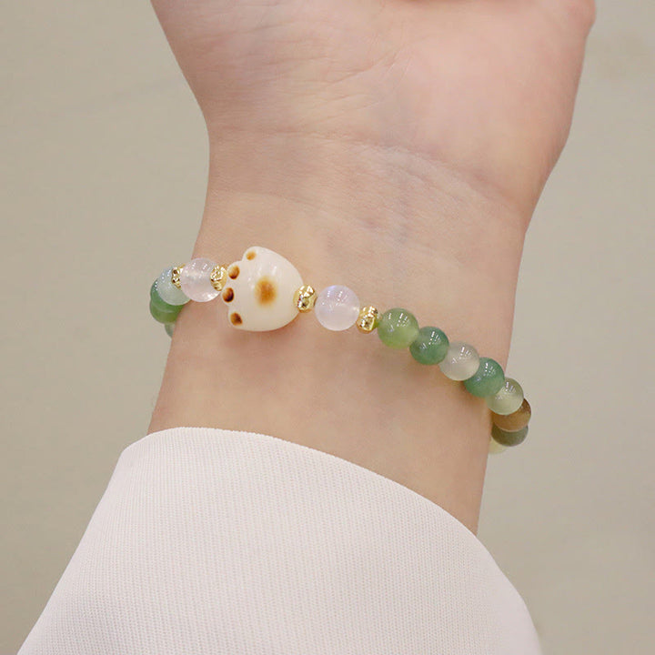 Armband Achat Bodhi Katze Naturstein grün weiß elastisch Handgelenk