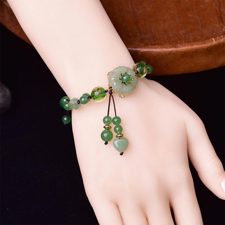 Armband Grüner Jade Glück Blume Anhänger