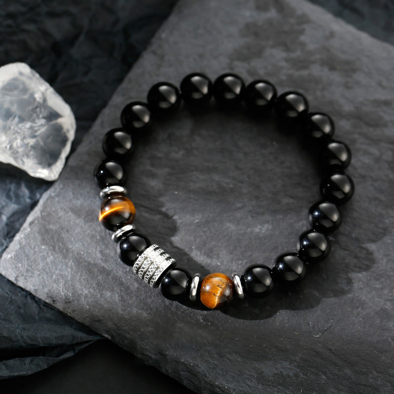 Armband Schwarzer Obsidian Tigerauge – Stärke elegantes Design Naturstein
