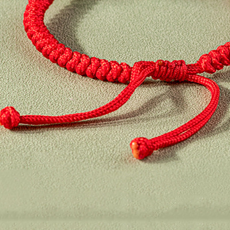 Rotes Armband Jade Pixiu – Schutz elastisch geflochten Naturstein Handgelenk