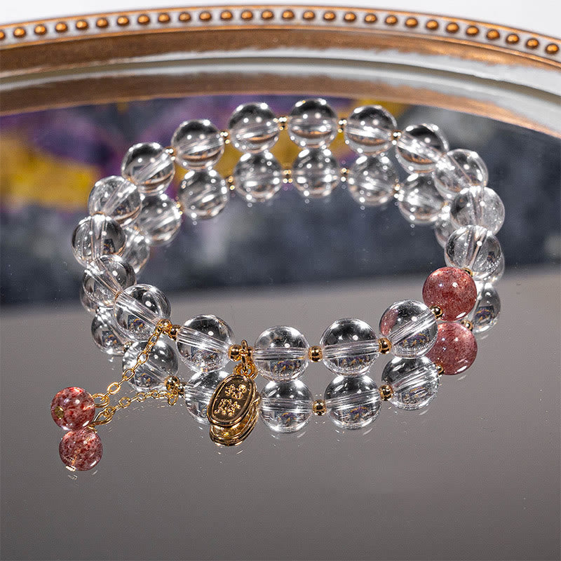Armband Erdbeerquarz Weißer Kristall Perlen mit Anhänger elegant