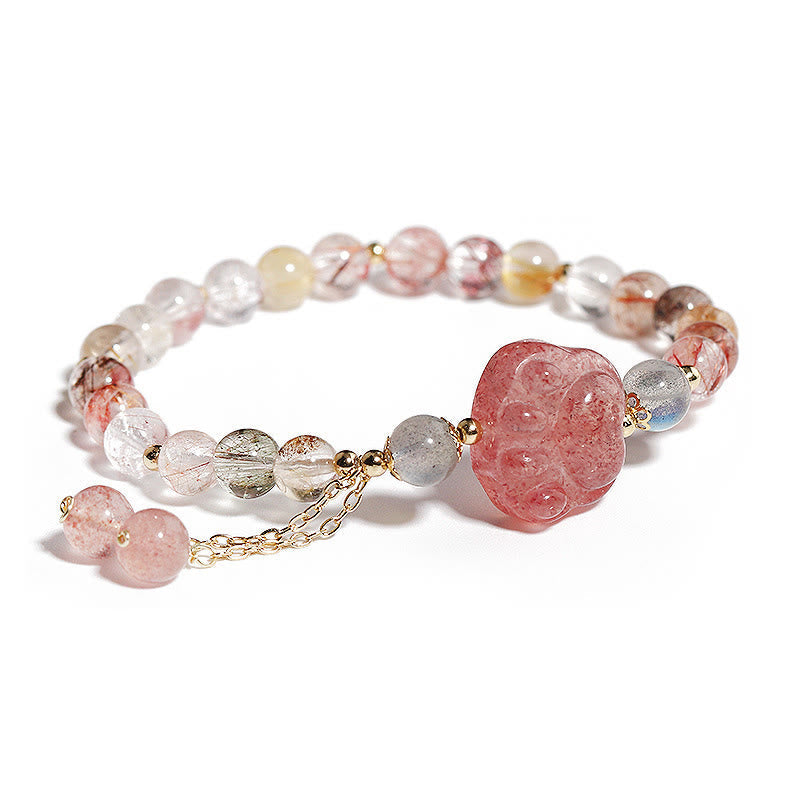 Armband Erdbeerquarz Mondstein Mond Rosa Perlen Naturstein elegant