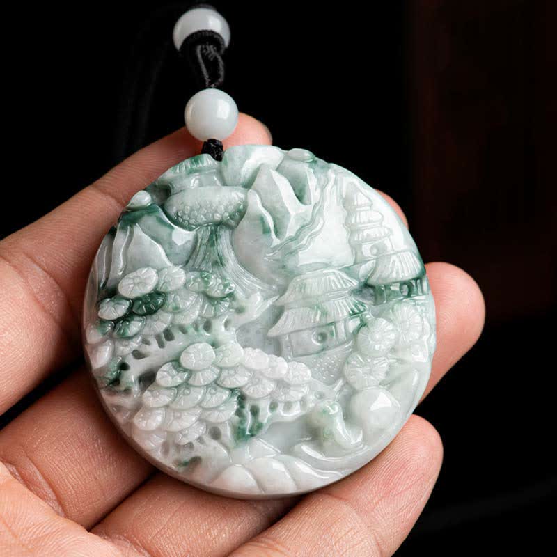 Jade Kette Hand geschnitzt Berglandschaft