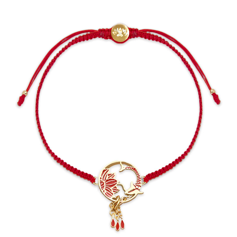Armband Koi Fisch – Glück rotes Seil goldener Anhänger elegant