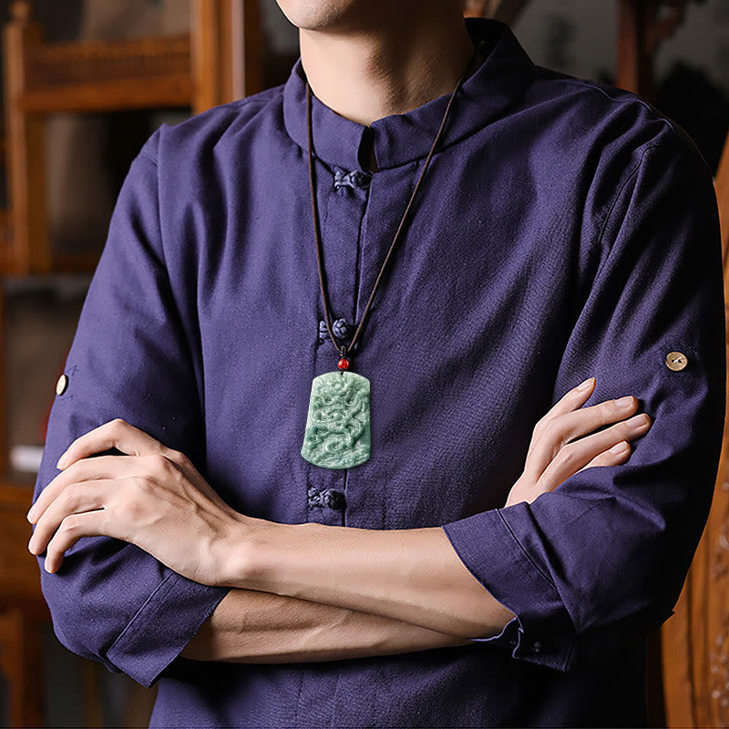 Jade Drachen Kette Anhänger grün Naturstein