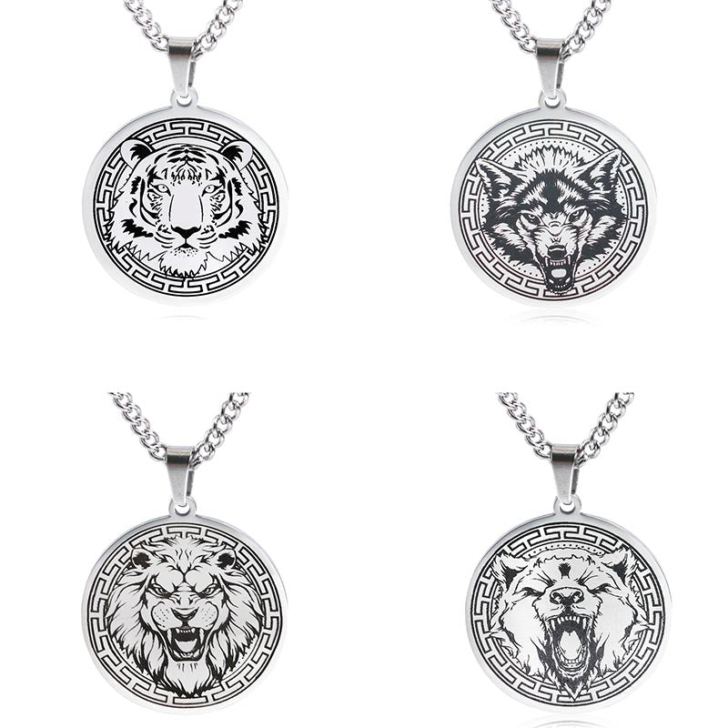 Kette Titanstahl Tier-Amulett Schutz Medaillon silber