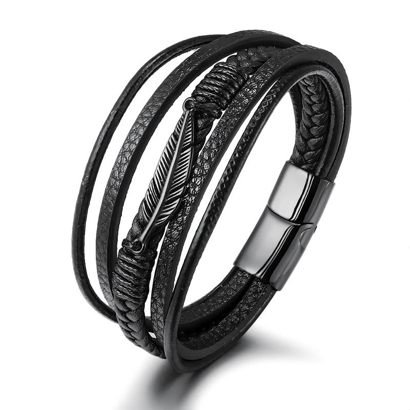 Schwarzes magnetisches Armband Leder geflochten Edelstahl Verschluss elegant