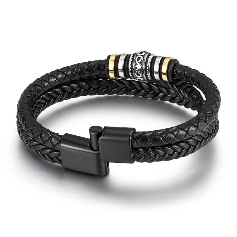 Schwarzes geflochtenes Lederarmband – Balance mit Metallverzierungen