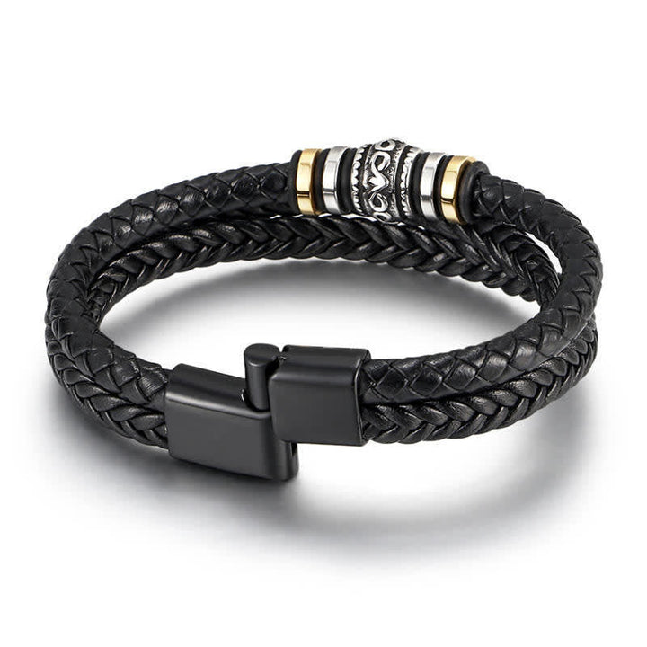 Schwarzes geflochtenes Lederarmband – Balance mit Metallverzierungen