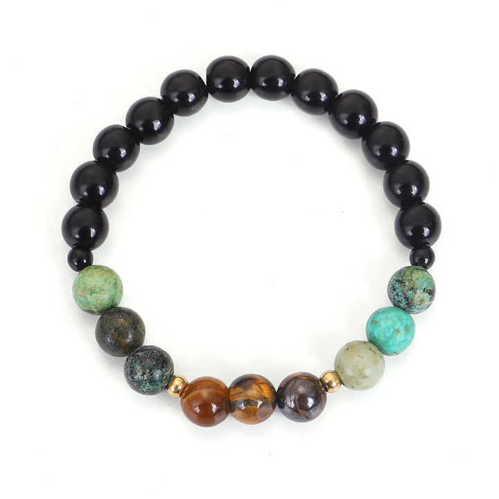 Mala Tigerauge Türkis Armband schwarze Onyx Perlen Naturstein elastisch