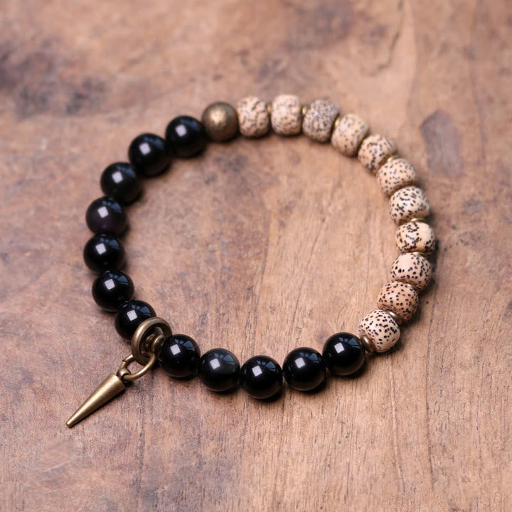 Armband Schwarzer Obsidian Kupfer mit Lava-Perlen Frieden Harmonie