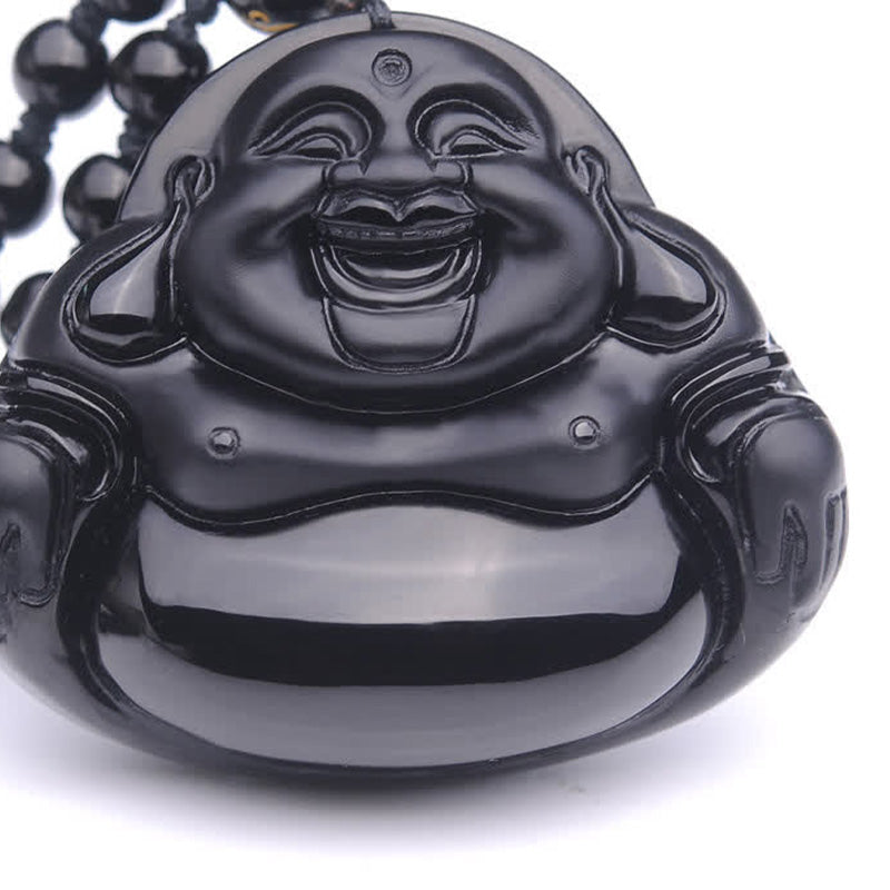 Anhänger Kette Obsidian Lachender Buddha schwarz