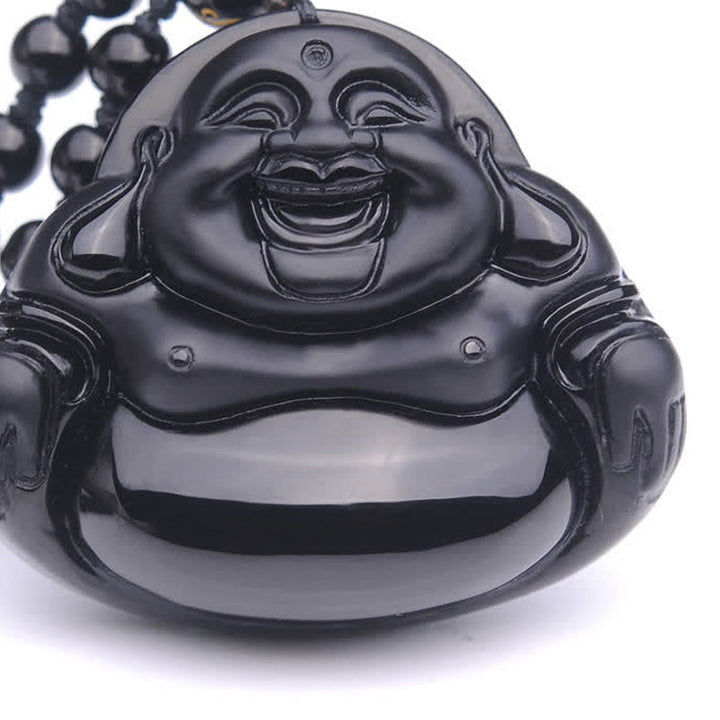 Anhänger Kette Obsidian Lachender Buddha schwarz