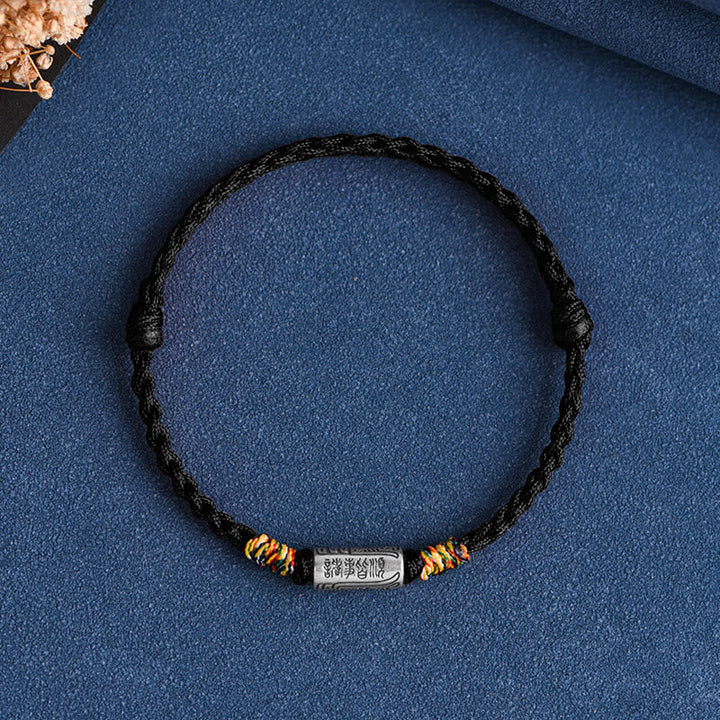 Armband 925 Silber Schutz Stärke schwarzes Seil orange Perlen Flachansicht