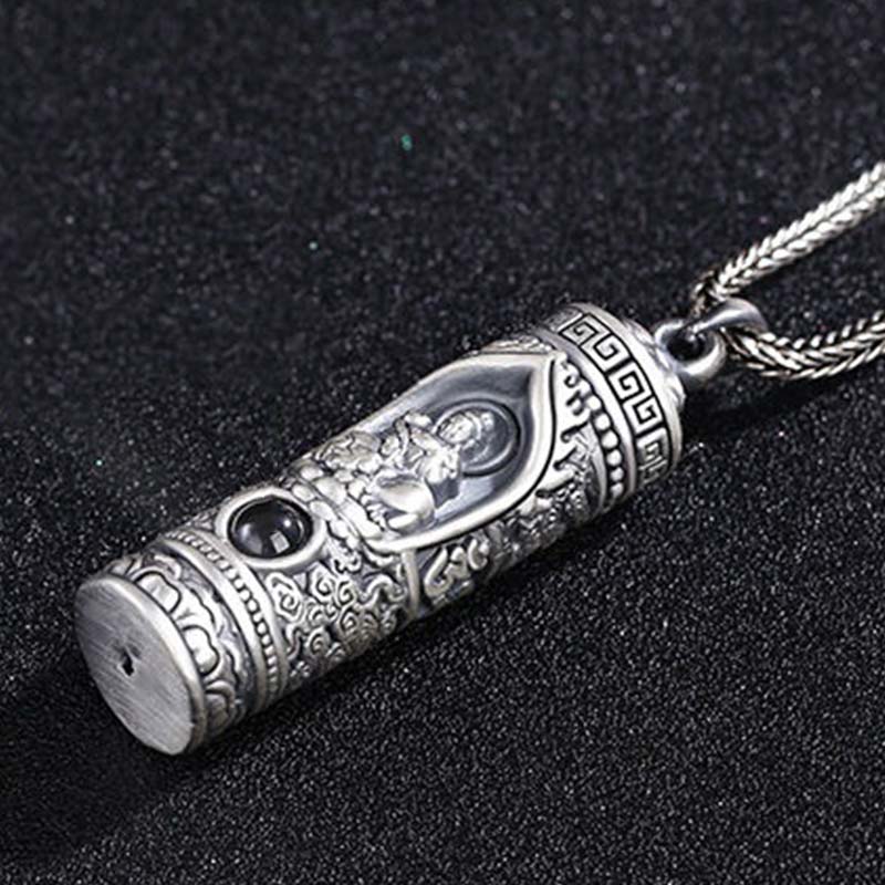 Kette Kristall Tierkreis-Buddha Wohlstand Silber Anhänger