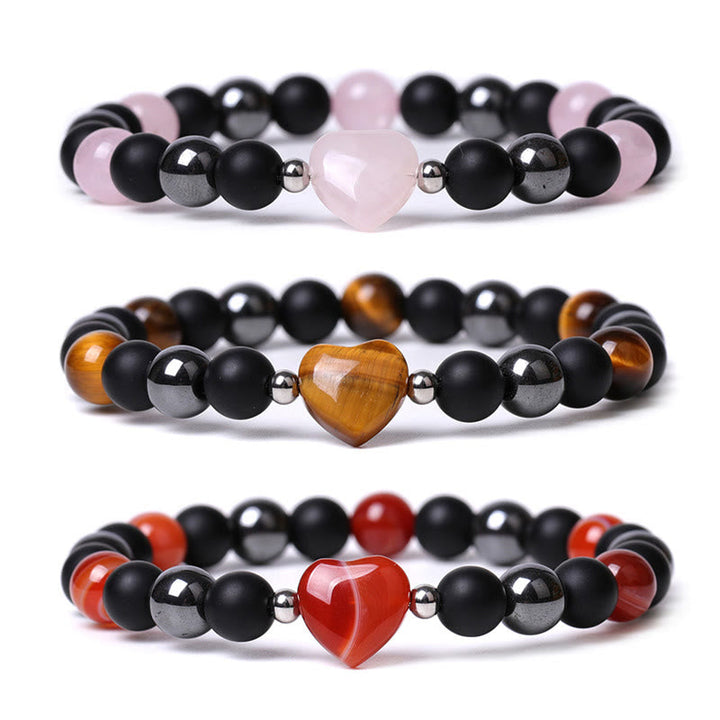 Armband Schwarzer Onyx Tigerauge – Schutz & Liebe drei Varianten Herzstein