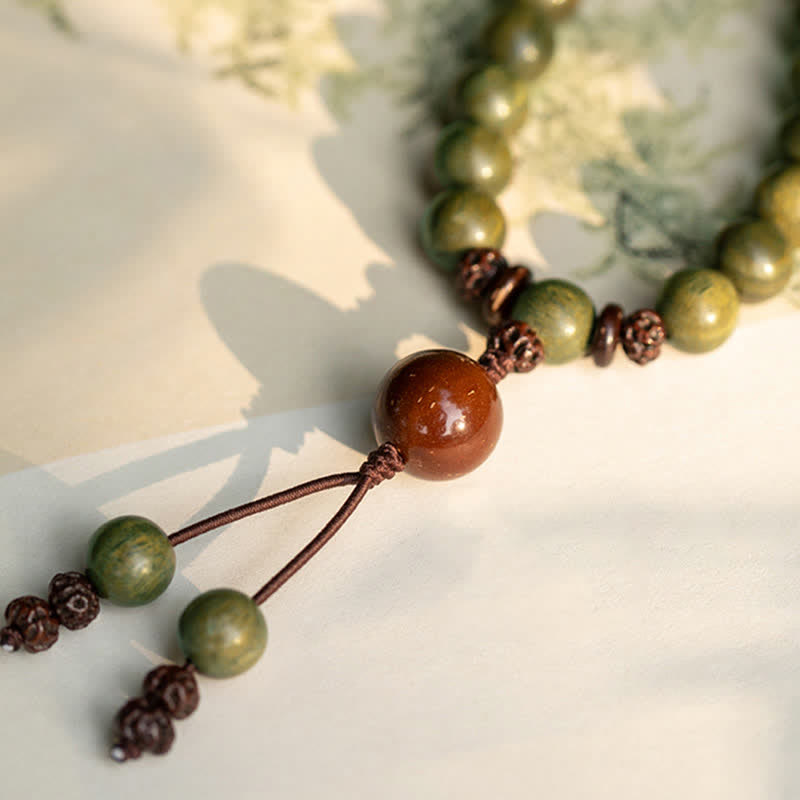 Armband Sandelholz – Frieden grüne Perlen Naturstein elastisch