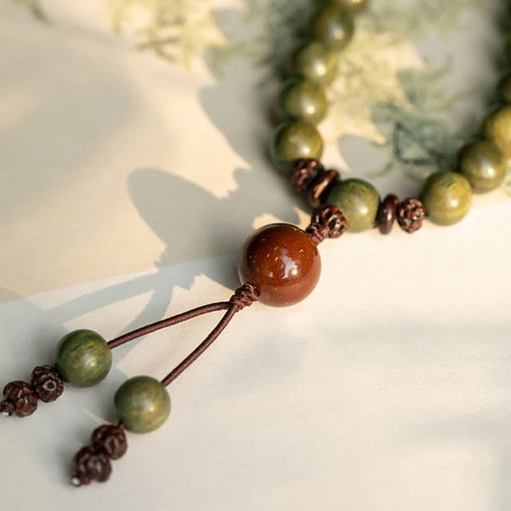Armband Sandelholz – Frieden grüne Perlen Naturstein elastisch