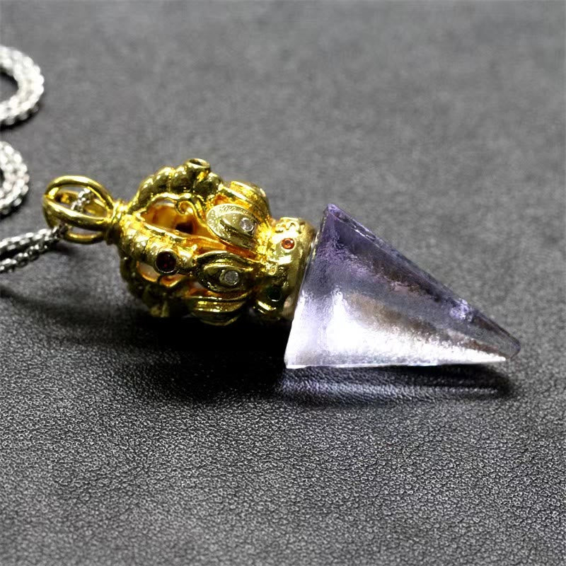 Kette Liuli-Kristall Vajra Lotus Tibet Stärke Goldkrone Anhänger