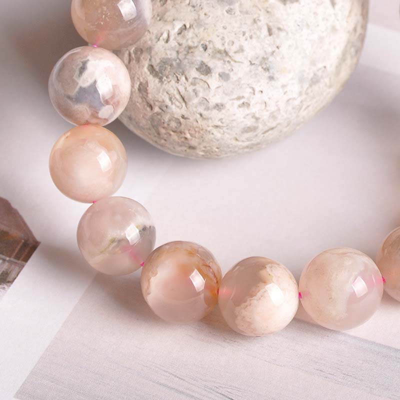 Rosenquarz Armband Achat Perlen Flachlage Naturstein rosa Beige
