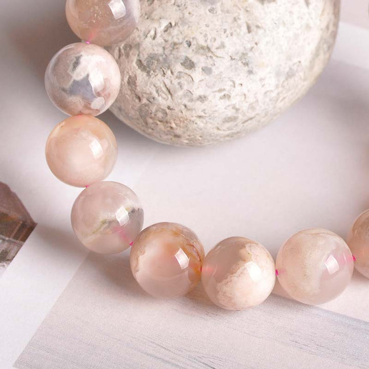 Rosenquarz Armband Achat Perlen Flachlage Naturstein rosa Beige